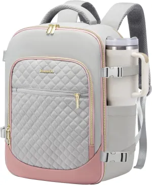 LOVEVOOK Travel Backpack for Women, 15.6in Laptop Backpack TSA Approved Carry on Luggage Personal Item Travel Bag for Business Weekender Hiking, Gray-Pink