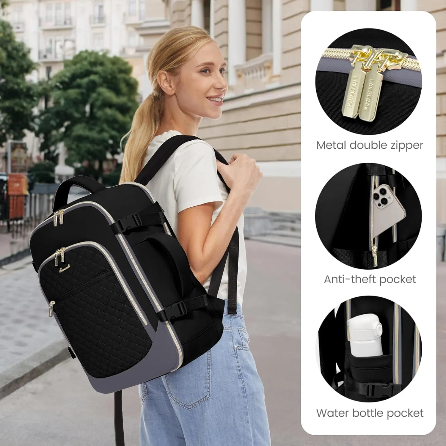 LOVEVOOK Travel Backpack for Women, 17.3in Laptop Backpack TSA Approved Carry on Luggage Personal Item Travel Bag for Business Weekender Hiking, Black-Gray