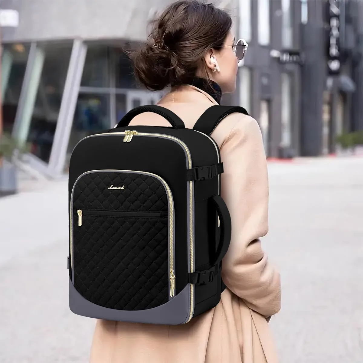 LOVEVOOK Travel Backpack for Women, 17.3in Laptop Backpack TSA Approved Carry on Luggage Personal Item Travel Bag for Business Weekender Hiking, Black-Gray