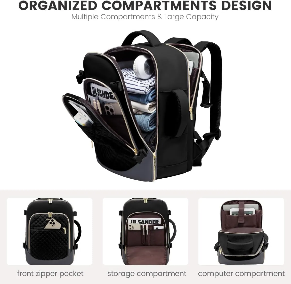 LOVEVOOK Travel Backpack for Women, 17.3in Laptop Backpack TSA Approved Carry on Luggage Personal Item Travel Bag for Business Weekender Hiking, Black-Gray