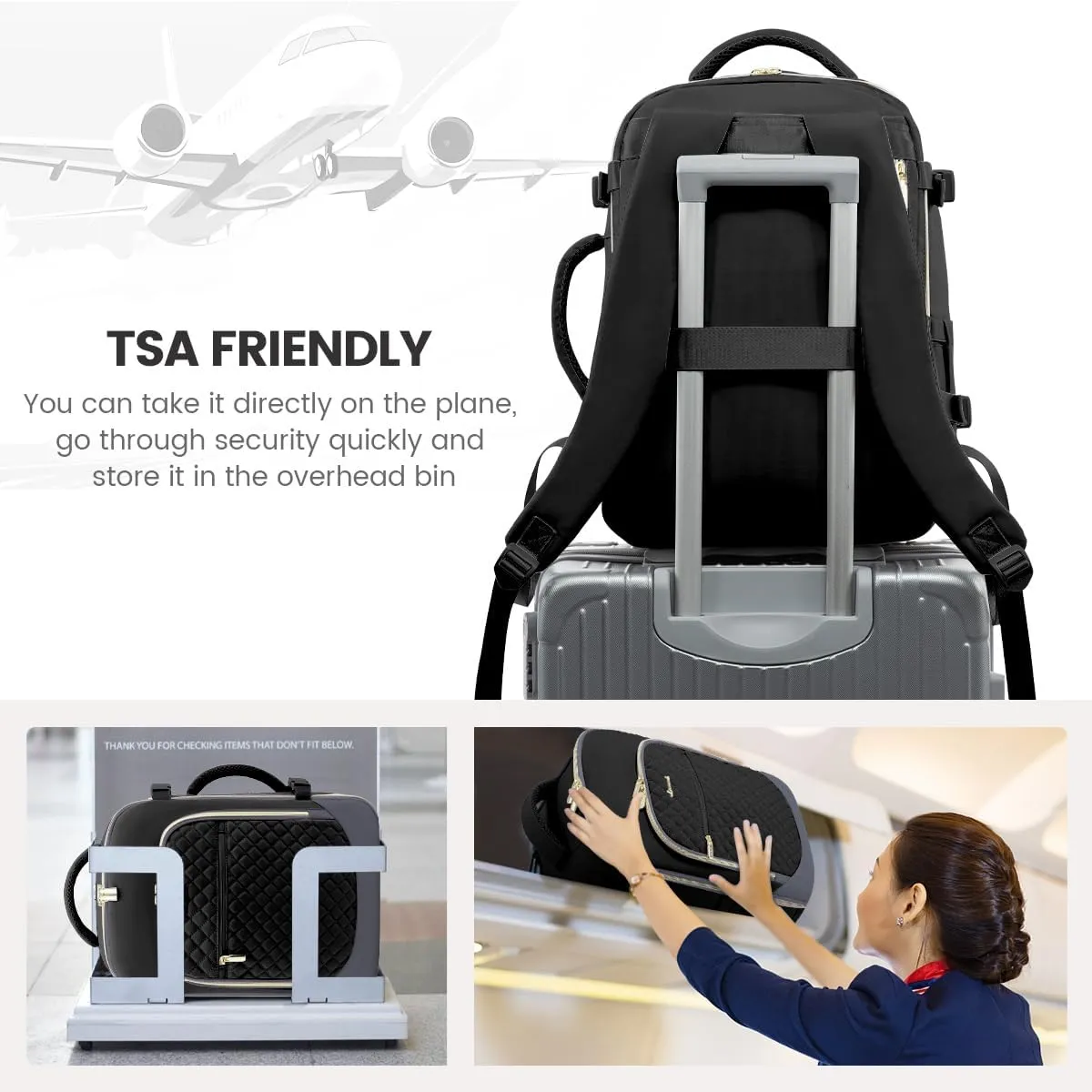 LOVEVOOK Travel Backpack for Women, 17.3in Laptop Backpack TSA Approved Carry on Luggage Personal Item Travel Bag for Business Weekender Hiking, Black-Gray
