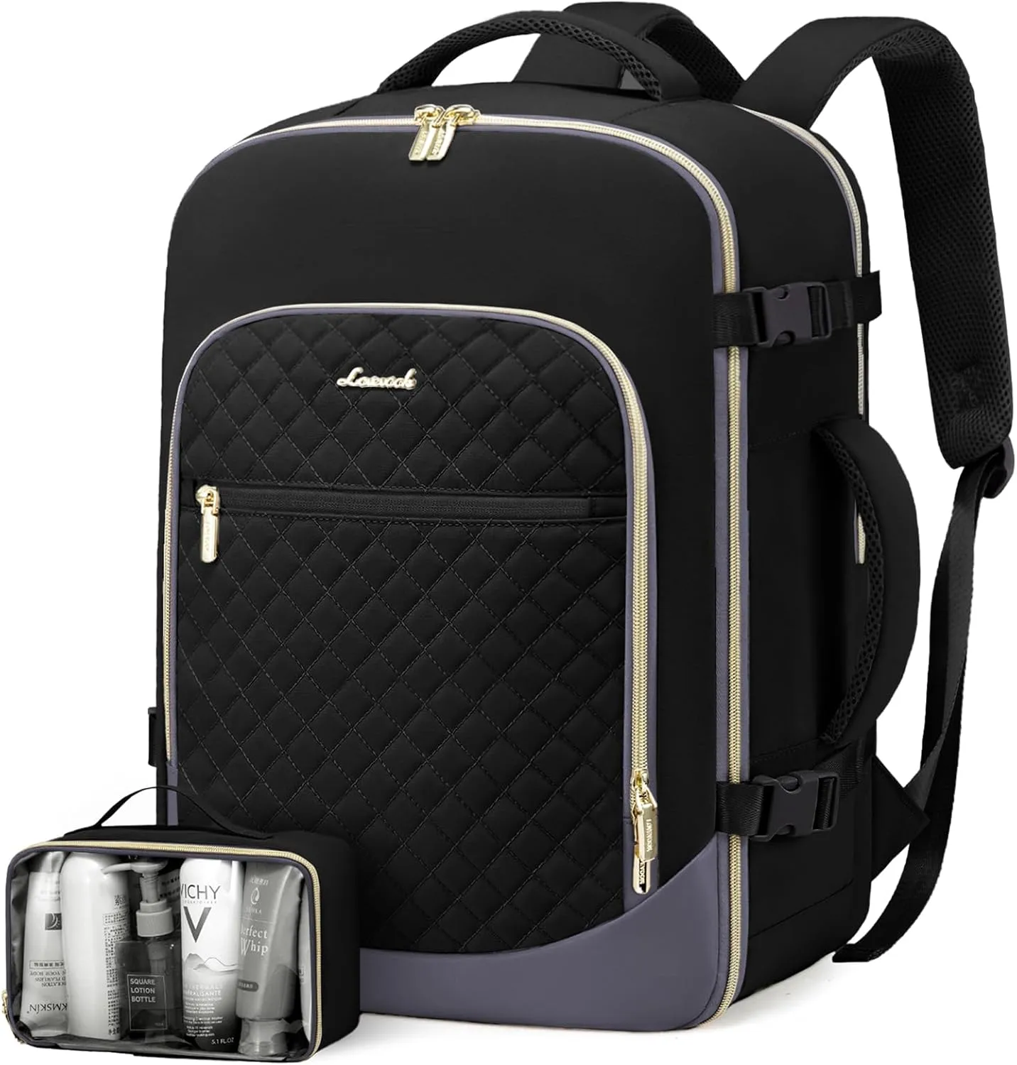 LOVEVOOK Travel Backpack for Women, 17.3in Laptop Backpack TSA Approved Carry on Luggage Personal Item Travel Bag for Business Weekender Hiking, Black-Gray