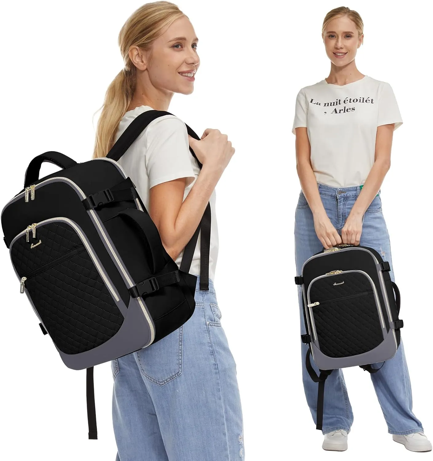 LOVEVOOK Travel Backpack for Women, 17.3in Laptop Backpack TSA Approved Carry on Luggage Personal Item Travel Bag for Business Weekender Hiking, Black-Gray