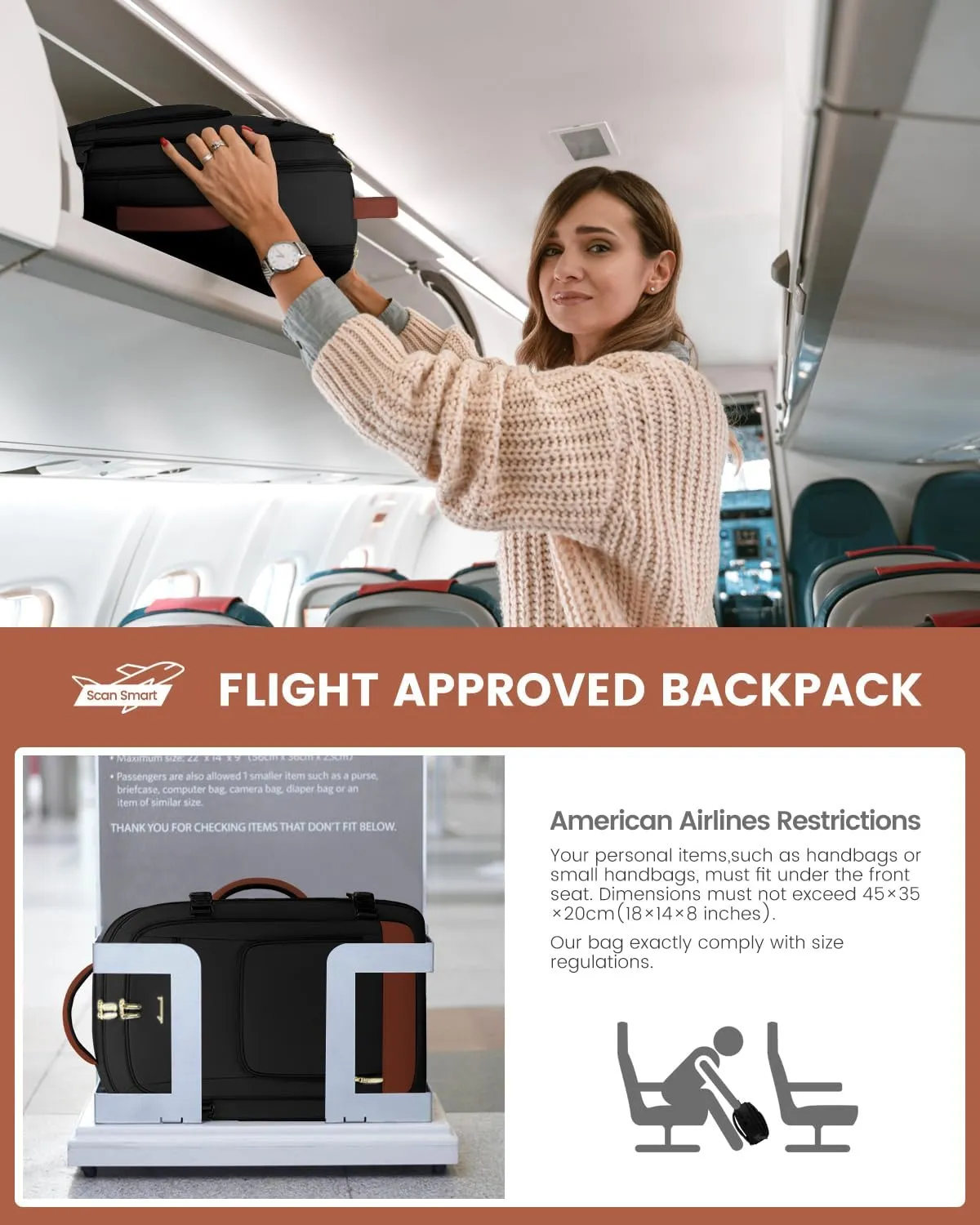 LOVEVOOK Travel Backpack For Women Flight Approved, 50L Large Carry On Backpack For Airplanes, Personal Item Travel Bag, Waterproof 18 Inch Laptop Backpack For Business Weekender Overnight, 4Pcs Set