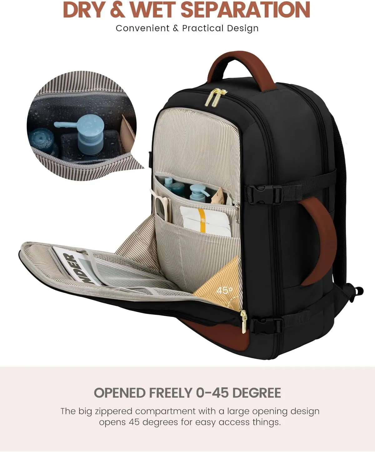 LOVEVOOK Travel Backpack For Women Flight Approved, 50L Large Carry On Backpack For Airplanes, Personal Item Travel Bag, Waterproof 18 Inch Laptop Backpack For Business Weekender Overnight, 4Pcs Set