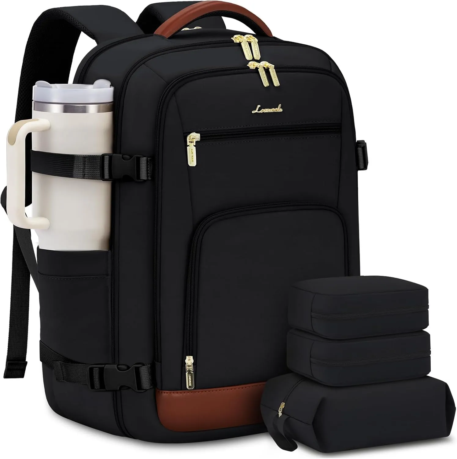 LOVEVOOK Travel Backpack For Women Flight Approved, 50L Large Carry On Backpack For Airplanes, Personal Item Travel Bag, Waterproof 18 Inch Laptop Backpack For Business Weekender Overnight, 4Pcs Set