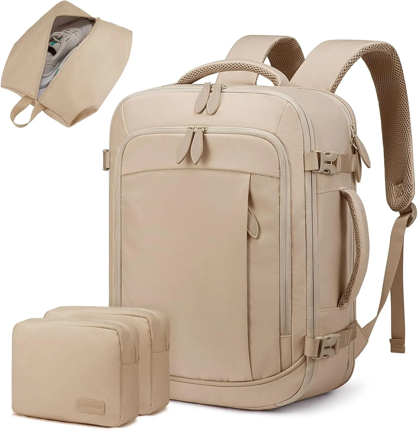 LOVEVOOK Travel Backpack for Women Men, 35L Large Carry On Bag Fits 15.6" Laptop, Flight Approved Personal Item, Waterproof Luggage for Daily Use Weekender Trip Work Business Uni, Khaki
