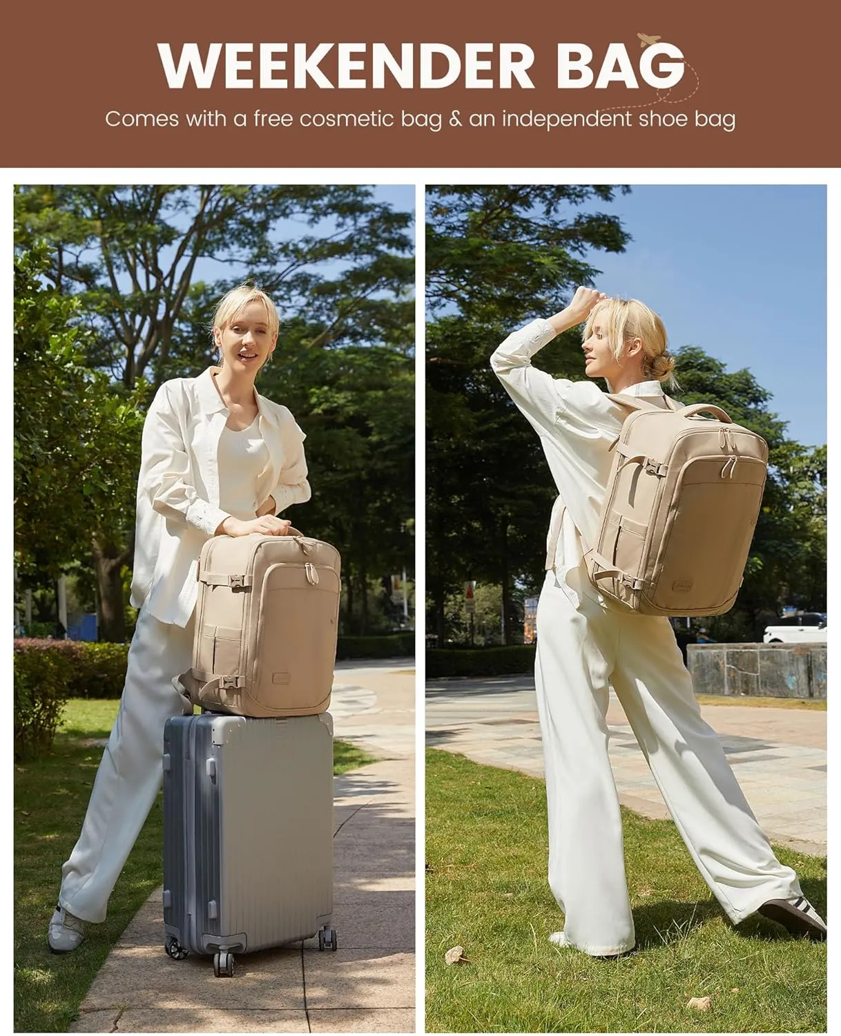 LOVEVOOK Travel Backpack for Women Men, 35L Large Carry On Bag Fits 15.6" Laptop, Flight Approved Personal Item, Waterproof Luggage for Daily Use Weekender Trip Work Business Uni, Khaki
