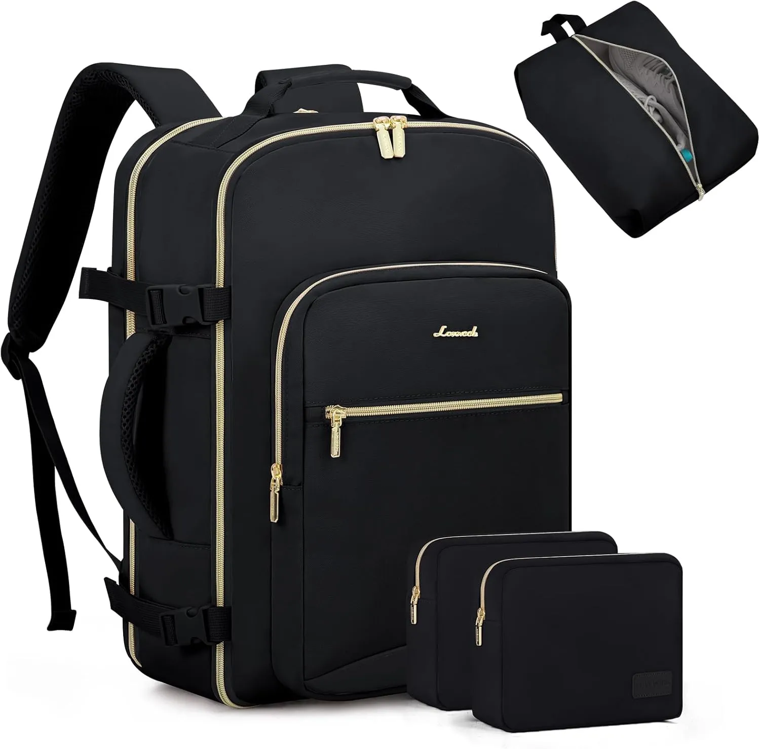 LOVEVOOK Travel Backpack for Women Men as Personal Item Flight Approved, 40L Luggage Carry On Backpack,17.3inch Large Daypack Laptop Backpack Waterproof Outdoor Sports with 3 Packing Cubes,Black-Black