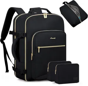 LOVEVOOK Travel Backpack for Women Men as Personal Item Flight Approved, 40L Luggage Carry On Backpack,17.3inch Large Daypack Laptop Backpack Waterproof Outdoor Sports with 3 Packing Cubes,Black-Black