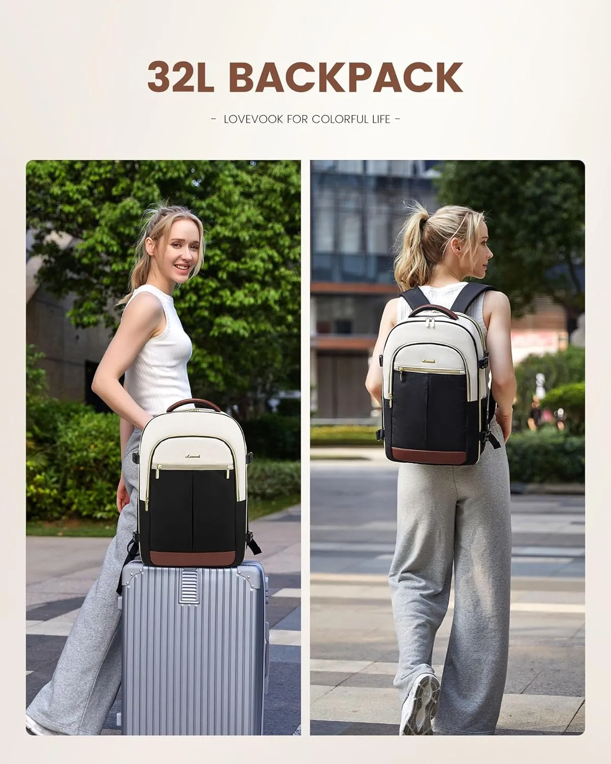 LOVEVOOK Travel Backpack for Women, TSA Carry On Flight Approved, Personal Item Travel Bag, Fits 15.6 Inch Laptop, Large Water-Resistant Backpack for Travel Work Weekender with 2 Packing Cubes