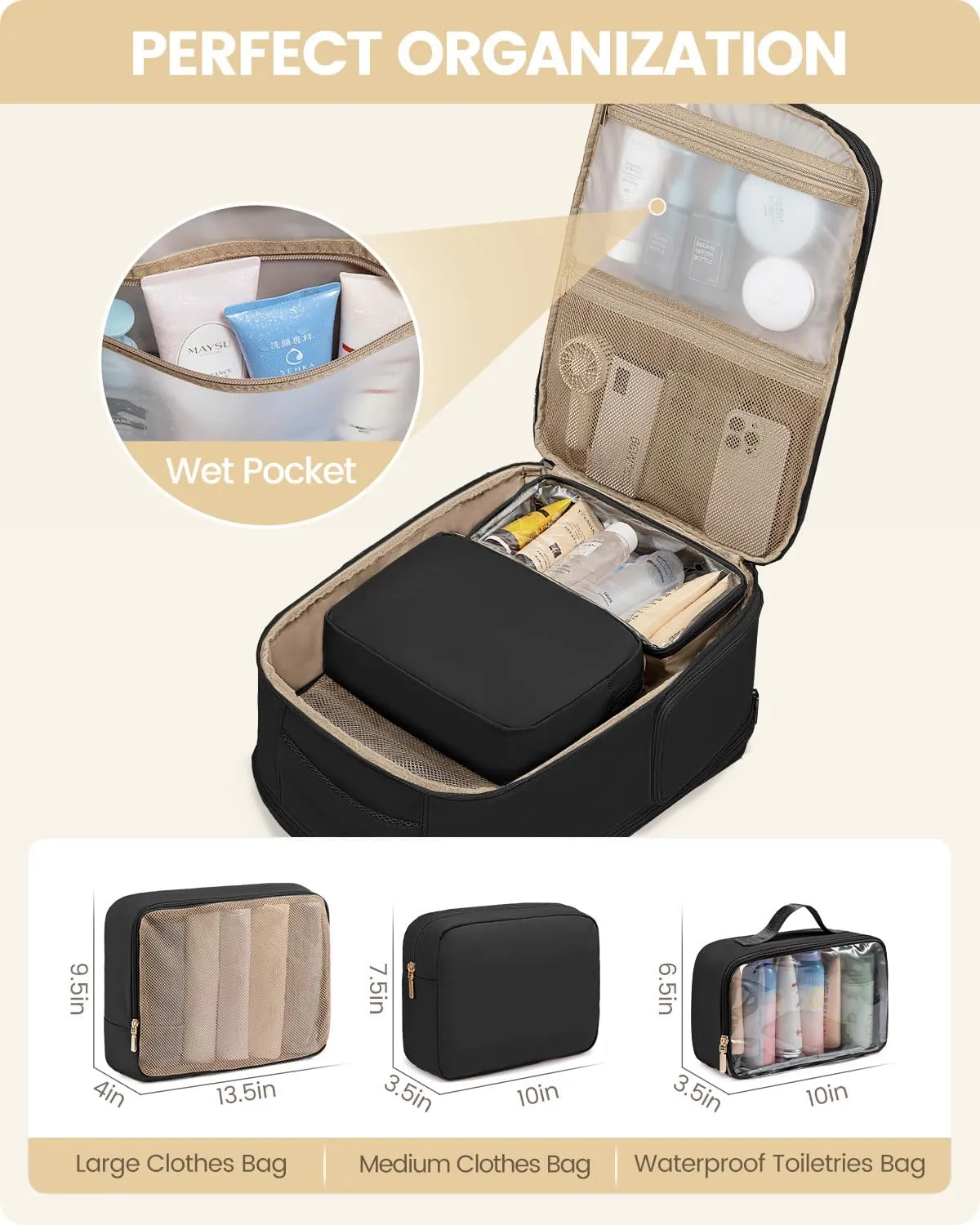 LOVEVOOK Travel Backpack for Women with Shoe Compartment, Puffer Carry on Backpack Flight Approved 50L Personal Item Travel Bag Fits 18inch Laptop, Waterproof Lightweight Bags with 3 Packing Cubes