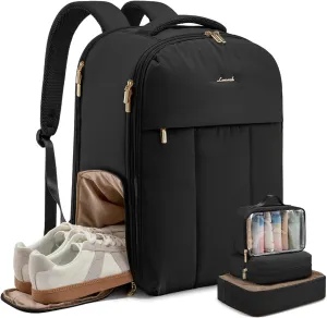 LOVEVOOK Travel Backpack for Women with Shoe Compartment, Puffer Carry on Backpack Flight Approved 50L Personal Item Travel Bag Fits 18inch Laptop, Waterproof Lightweight Bags with 3 Packing Cubes