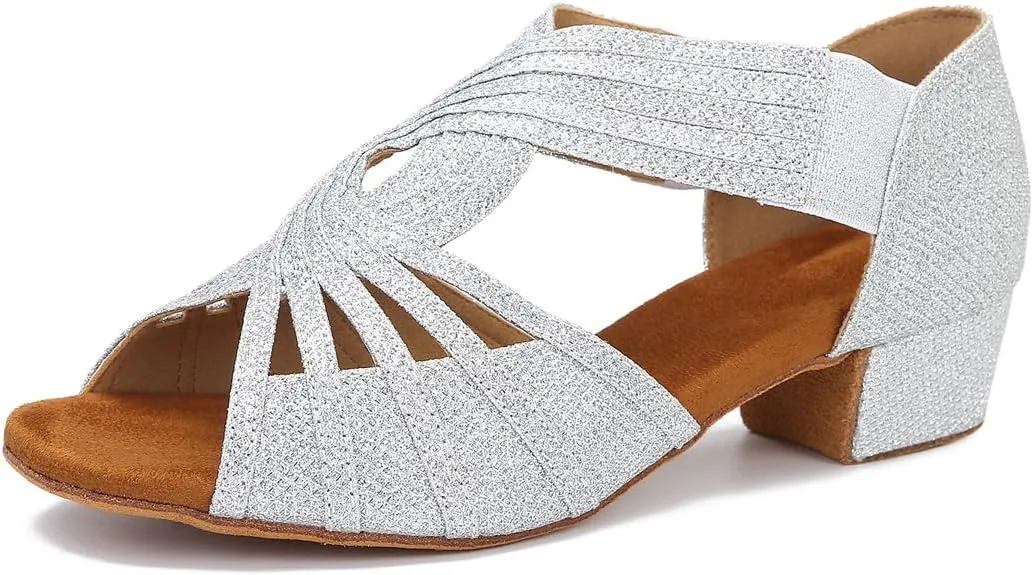 Low Heel Women Ballroom Dance Shoes Salsa Batchata Social Beginner Practice Wedding Dancing 1.5in Heels YT04