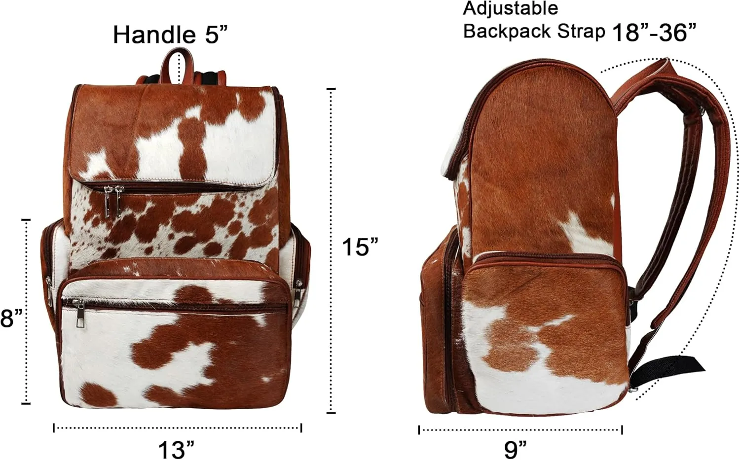 LP-FACON Western Cowhide Leather Diaper Backpack | Cow Print Cute Shower Gifts For Mom | Large Travel Bag Brown & White