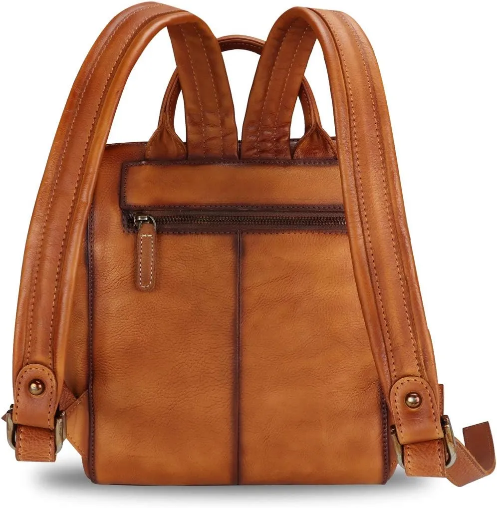 LRTO Genuine Leather Fashion Backpack for Women Vintage Embossed Real Leather Knapsack Purse Rucksack Daypack Bag