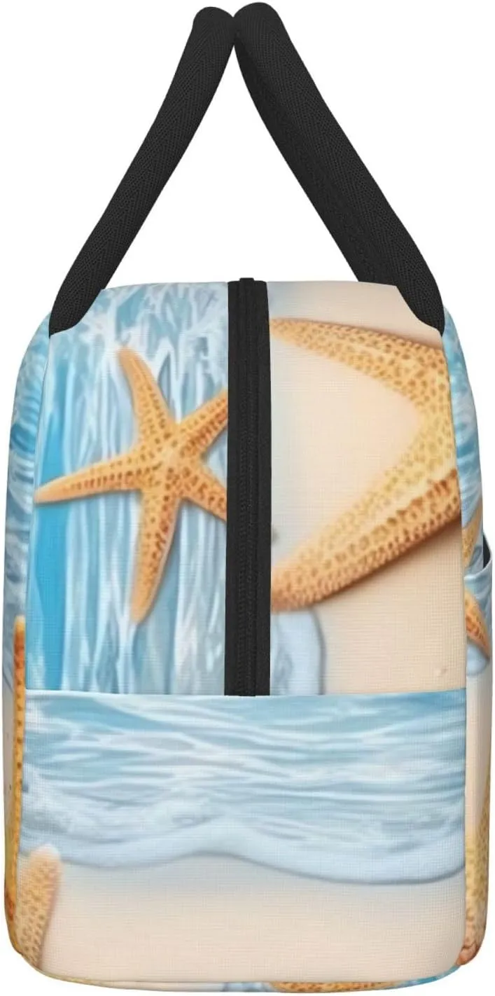 Lunch Bag for Women Men Maritime Summer Starfish Insulated Lunch Box for Adult Reusable Lunch Tote Bag for Work Picnic Travel
