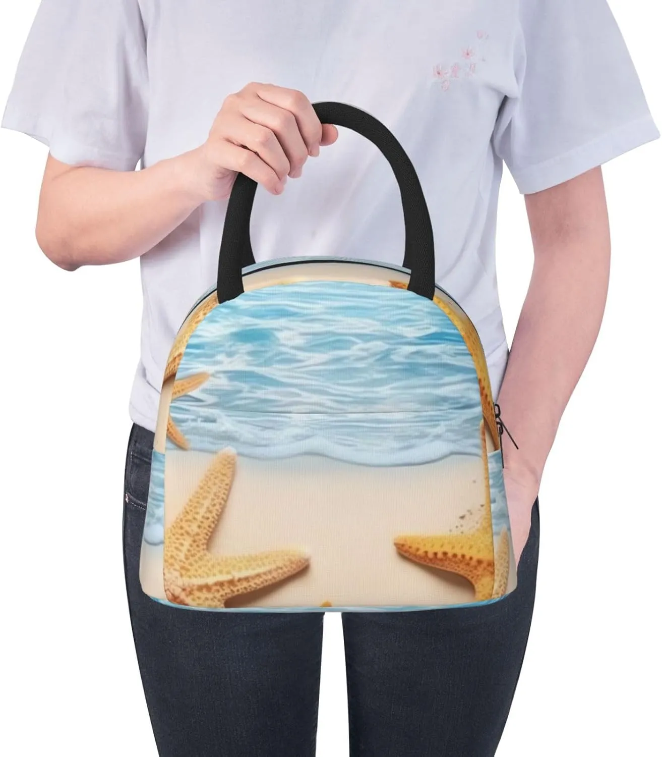 Lunch Bag for Women Men Maritime Summer Starfish Insulated Lunch Box for Adult Reusable Lunch Tote Bag for Work Picnic Travel