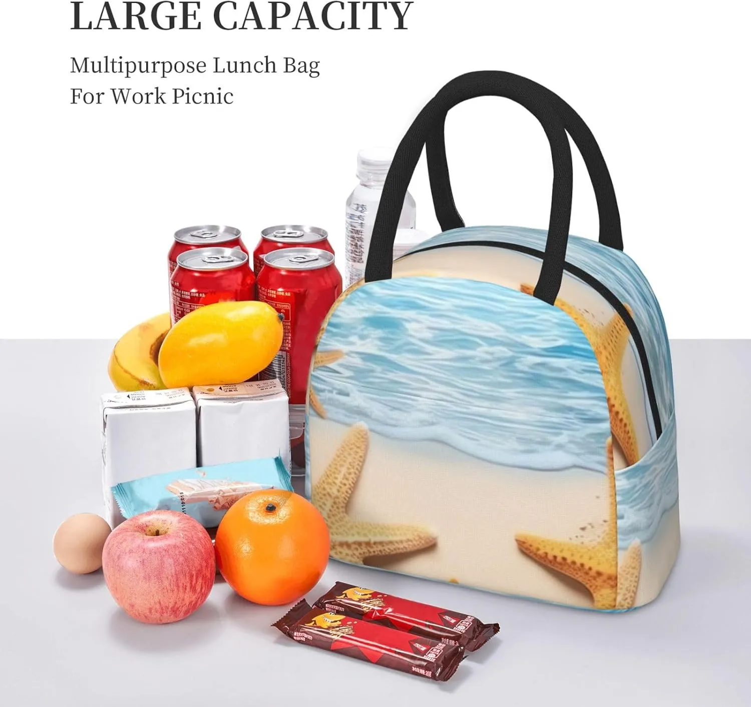 Lunch Bag for Women Men Maritime Summer Starfish Insulated Lunch Box for Adult Reusable Lunch Tote Bag for Work Picnic Travel