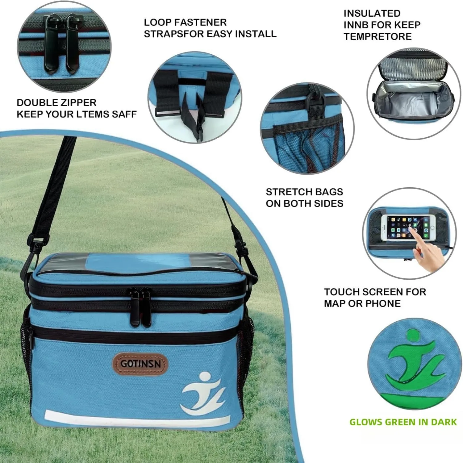 Lunch Bag Insulated Lunch Box 6L Handbag Leakproof Thermal Cooler Tote with High Capacity 6L as a Bike Handlebar Bag for Travel Work Picnic Food Container Blue