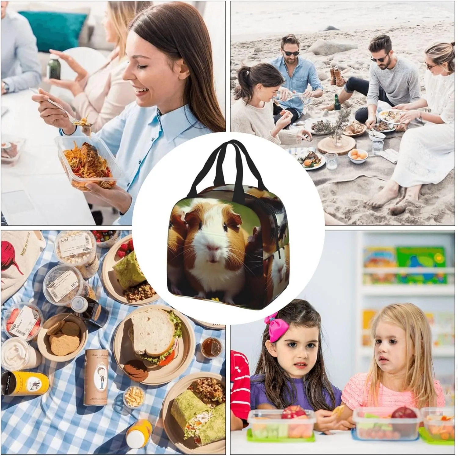 Lunch Bag Insulated Lunch Box for Women Men Guinea Pigs Funny Reusable Lunch Tote Bag for Work Picnic Travel