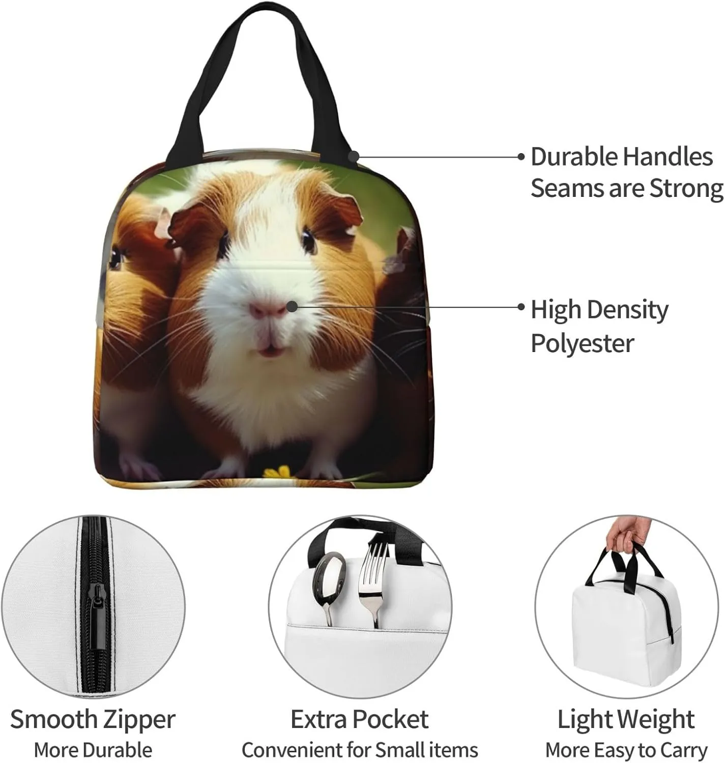 Lunch Bag Insulated Lunch Box for Women Men Guinea Pigs Funny Reusable Lunch Tote Bag for Work Picnic Travel