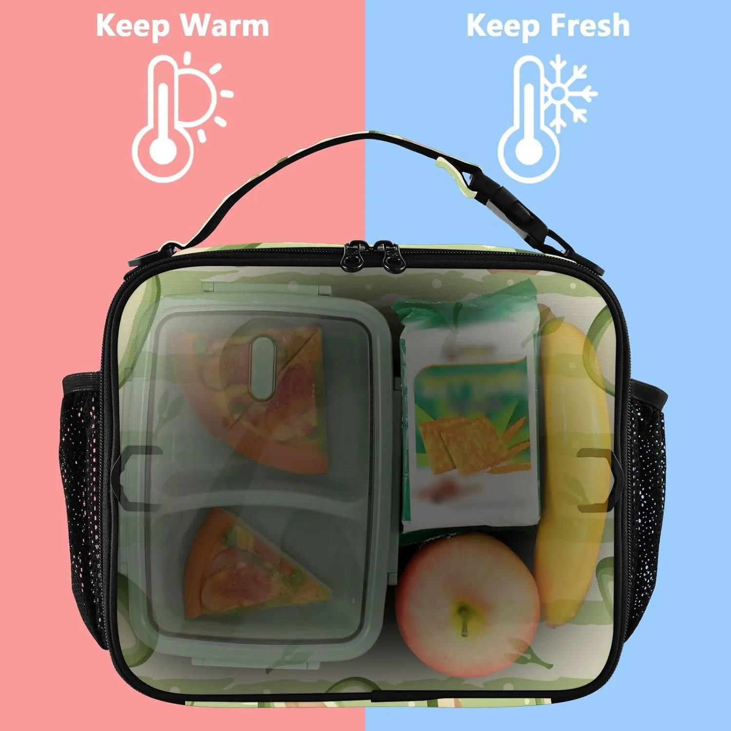 Lunch Bag Lunch Box for Women Men Insulated Cooler Bag Reusable Lunch Box Tote Bag with Strap for Work Picnic Green Avocado and Stripes