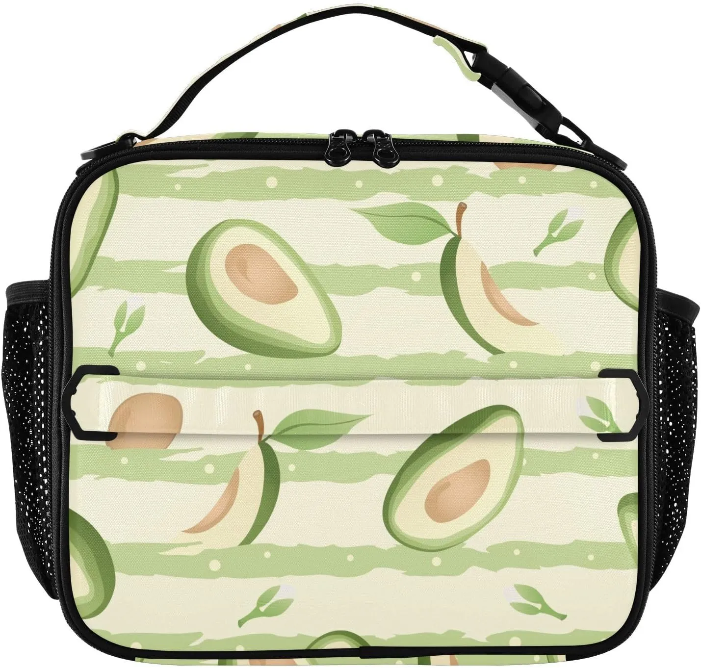 Lunch Bag Lunch Box for Women Men Insulated Cooler Bag Reusable Lunch Box Tote Bag with Strap for Work Picnic Green Avocado and Stripes