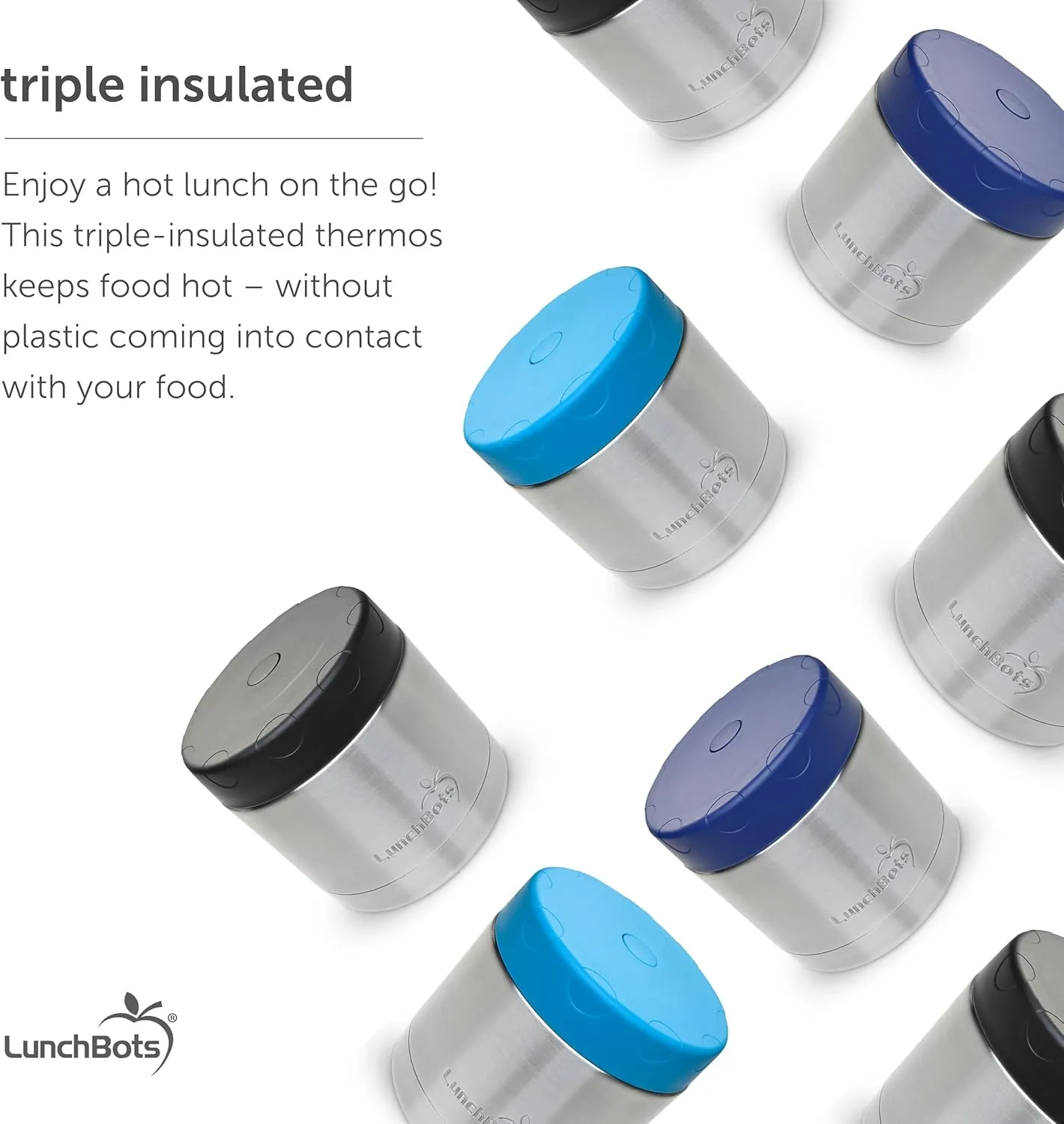 LunchBots 16oz Thermos Stainless Steel Wide Mouth - Insulated Thermos With Vented Lid - Keeps Food Hot or Cold for Hours - Leak-Proof Portable Thermal Food Jar is Ideal for Soup - 16 ounce - Navy
