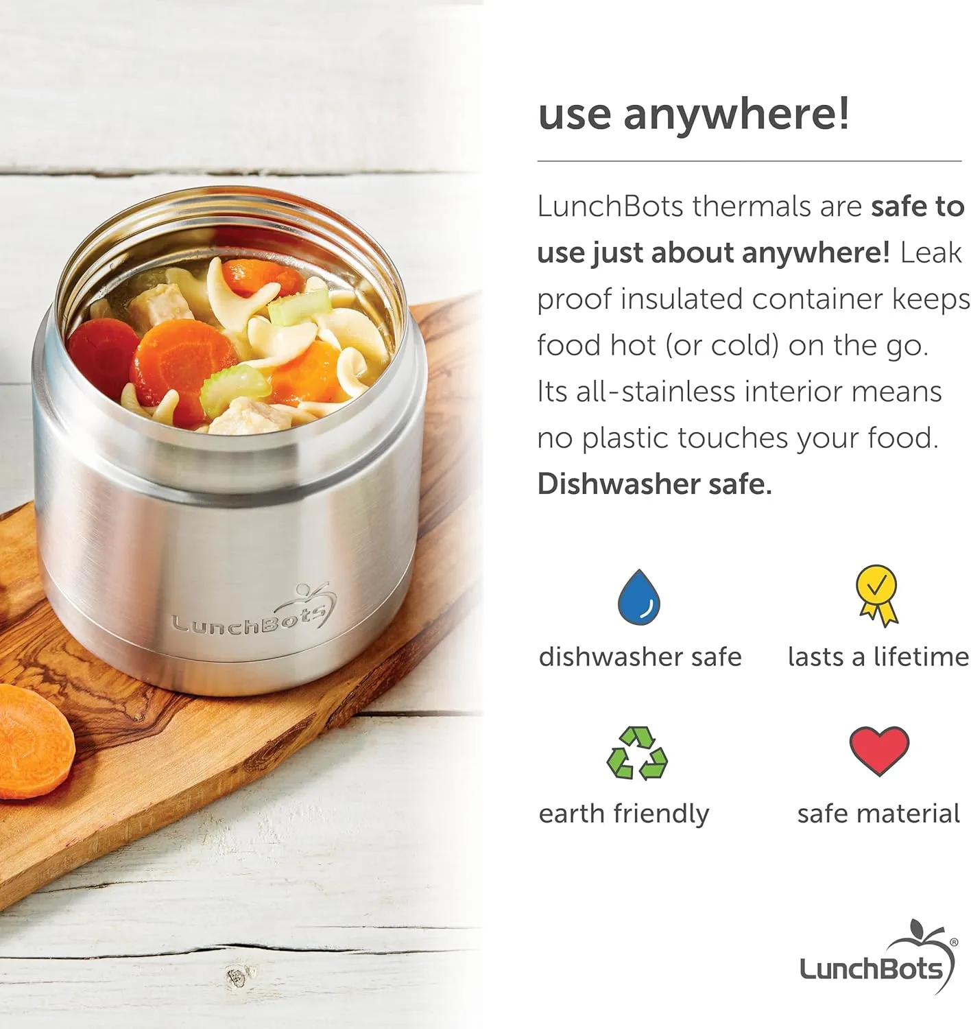 LunchBots 16oz Thermos Stainless Steel Wide Mouth - Insulated Thermos With Vented Lid - Keeps Food Hot or Cold for Hours - Leak-Proof Portable Thermal Food Jar is Ideal for Soup - 16 ounce - Navy