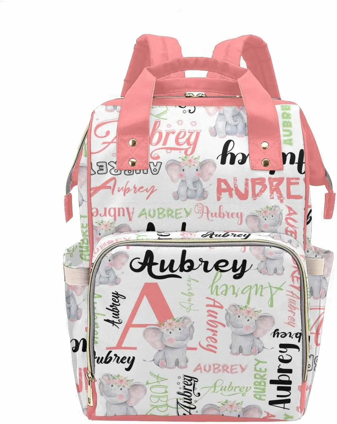M YESCUSTOM Custom Diaper Bag Backpack for Girls Large Capacity with Pockets Pink Animal Personalized Baby Diaper Bags for Mom Waterproof Nappy Baby Bag with Name Mothers Day Gift