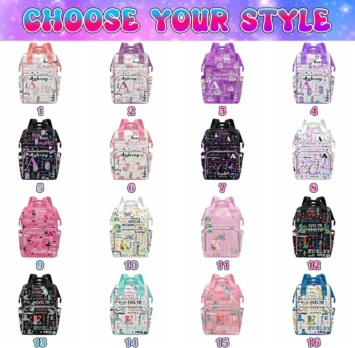 M YESCUSTOM Custom Diaper Bag Backpack for Girls Large Capacity with Pockets Pink Animal Personalized Baby Diaper Bags for Mom Waterproof Nappy Baby Bag with Name Mothers Day Gift