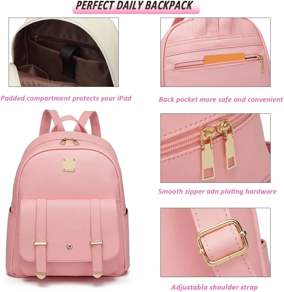 MACCINELO Cute Leather Mini Backpack Purse for Women Bowknot Small Backpack for Girls gift Rucksack Ladies Shoulder Bag 3pcs