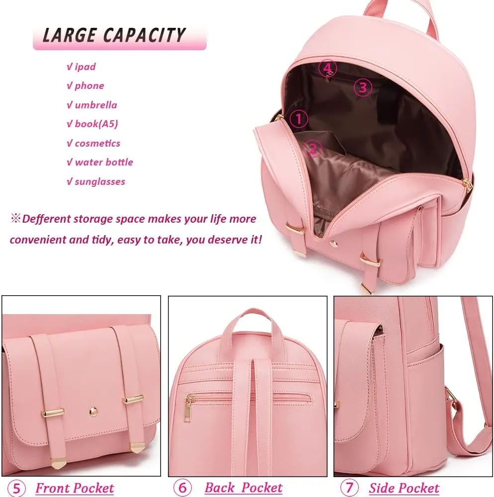 MACCINELO Cute Leather Mini Backpack Purse for Women Bowknot Small Backpack for Girls gift Rucksack Ladies Shoulder Bag 3pcs