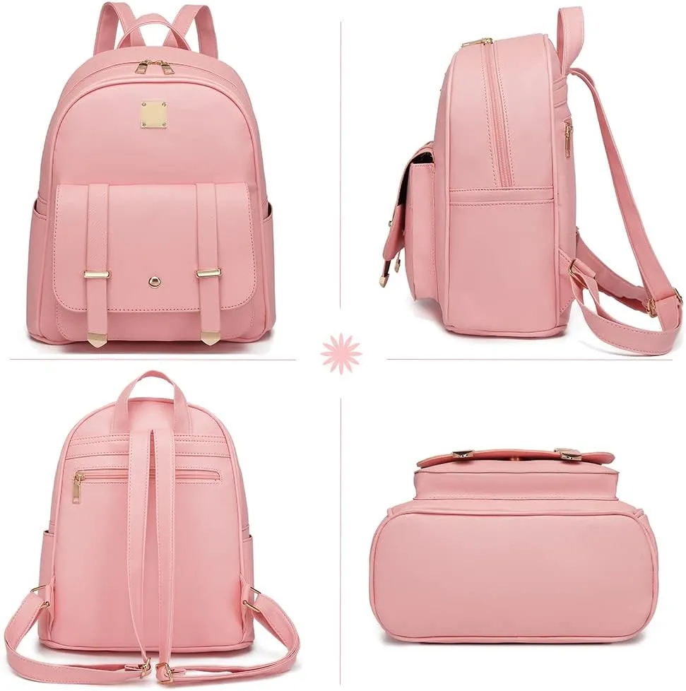 MACCINELO Cute Leather Mini Backpack Purse for Women Bowknot Small Backpack for Girls gift Rucksack Ladies Shoulder Bag 3pcs