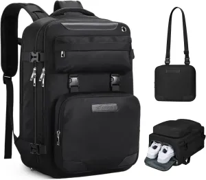 Maelstrom Travel Backpack for Women Men,25L Laptop Backpack Fits 17-Inch Laptop,Waterproof Carry On Backpack for Airplanes with Detachable Crossbody Bag&Shoe Compartment,Black, Medium