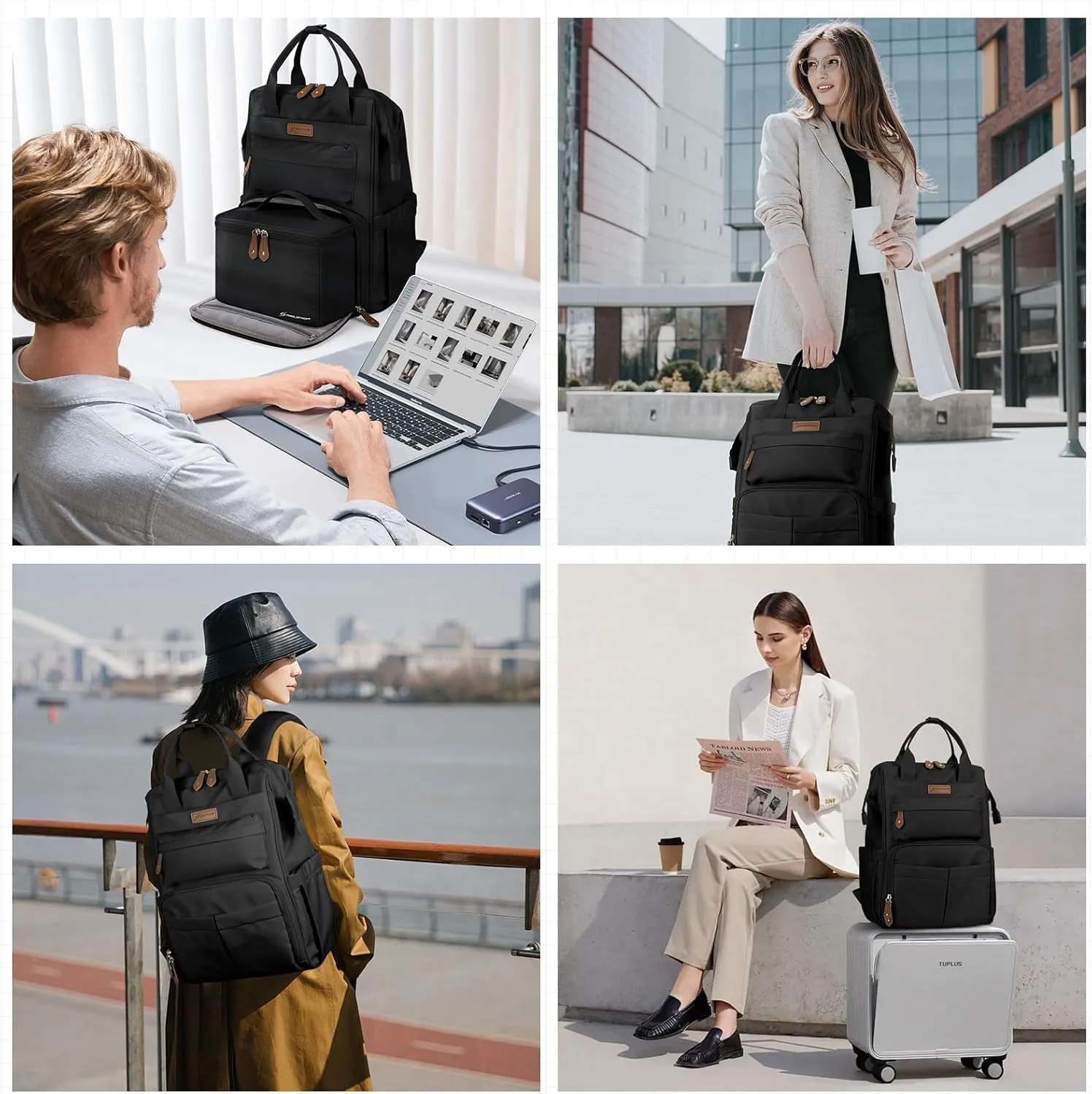 Maelstrom Travel Backpack for Women Men,Laptop Backpack Fits 15.6-17.3 Inch Laptop, Nurse/Teacher/Work Bag with Insulated Lunch Box,Water Resistant Carry On Backpack,Black