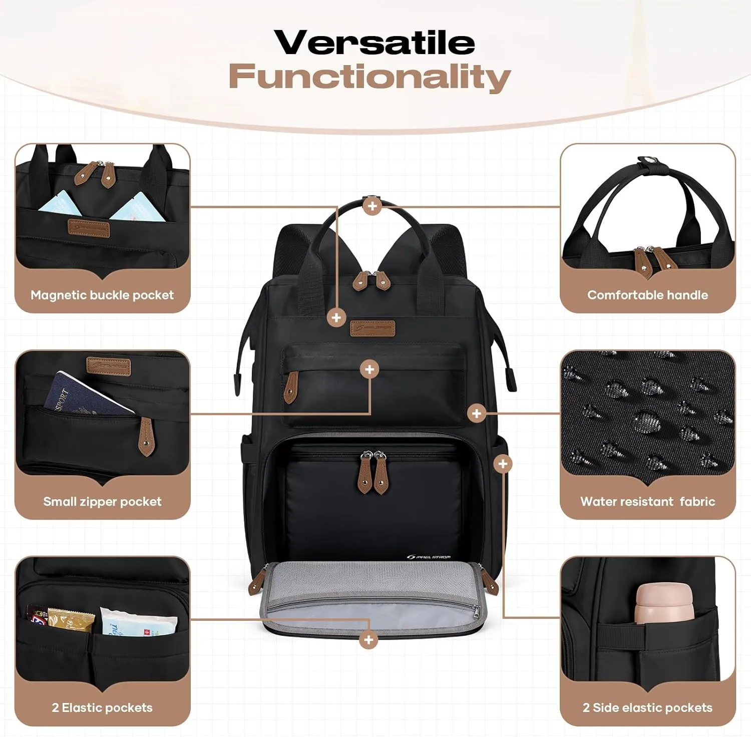 Maelstrom Travel Backpack for Women Men,Laptop Backpack Fits 15.6-17.3 Inch Laptop, Nurse/Teacher/Work Bag with Insulated Lunch Box,Water Resistant Carry On Backpack,Black