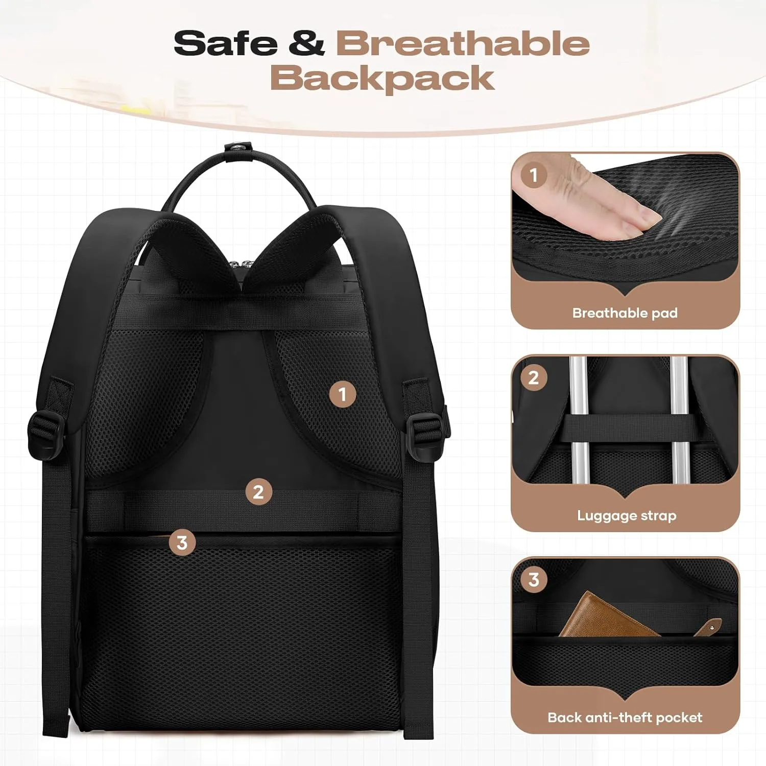 Maelstrom Travel Backpack for Women Men,Laptop Backpack Fits 15.6-17.3 Inch Laptop, Nurse/Teacher/Work Bag with Insulated Lunch Box,Water Resistant Carry On Backpack,Black