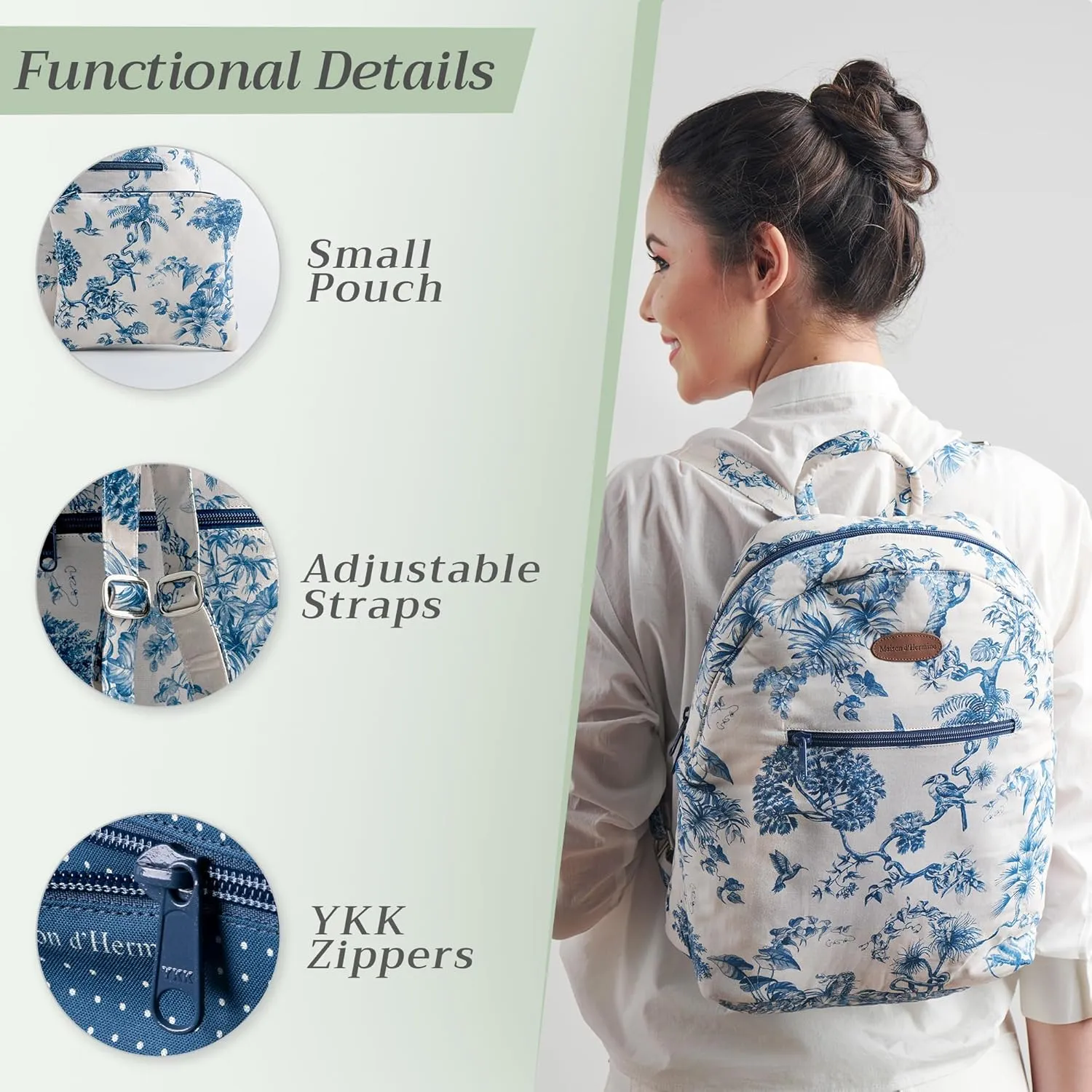 Maison d' Hermine Backpack Cotton Shoulder Backpack with Small Pouch Lightweight Bag for Travel Work Beach Perfect for Women & Men (Bonobo - Blue)