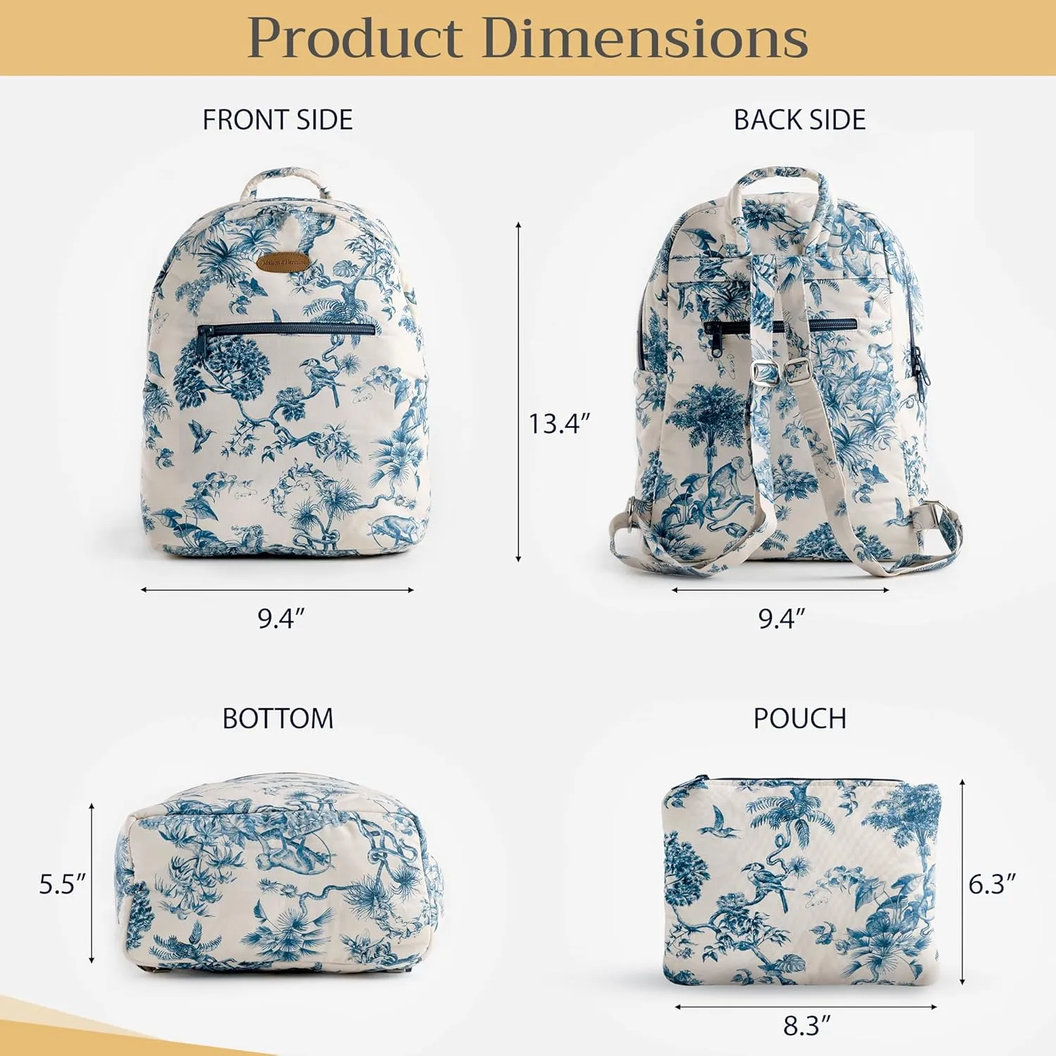 Maison d' Hermine Backpack Cotton Shoulder Backpack with Small Pouch Lightweight Bag for Travel Work Beach Perfect for Women & Men (Bonobo - Blue)