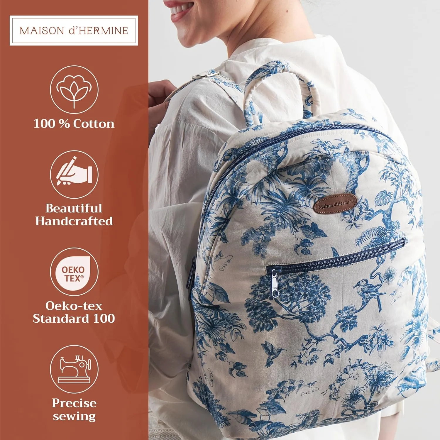 Maison d' Hermine Backpack Cotton Shoulder Backpack with Small Pouch Lightweight Bag for Travel Work Beach Perfect for Women & Men (Bonobo - Blue)