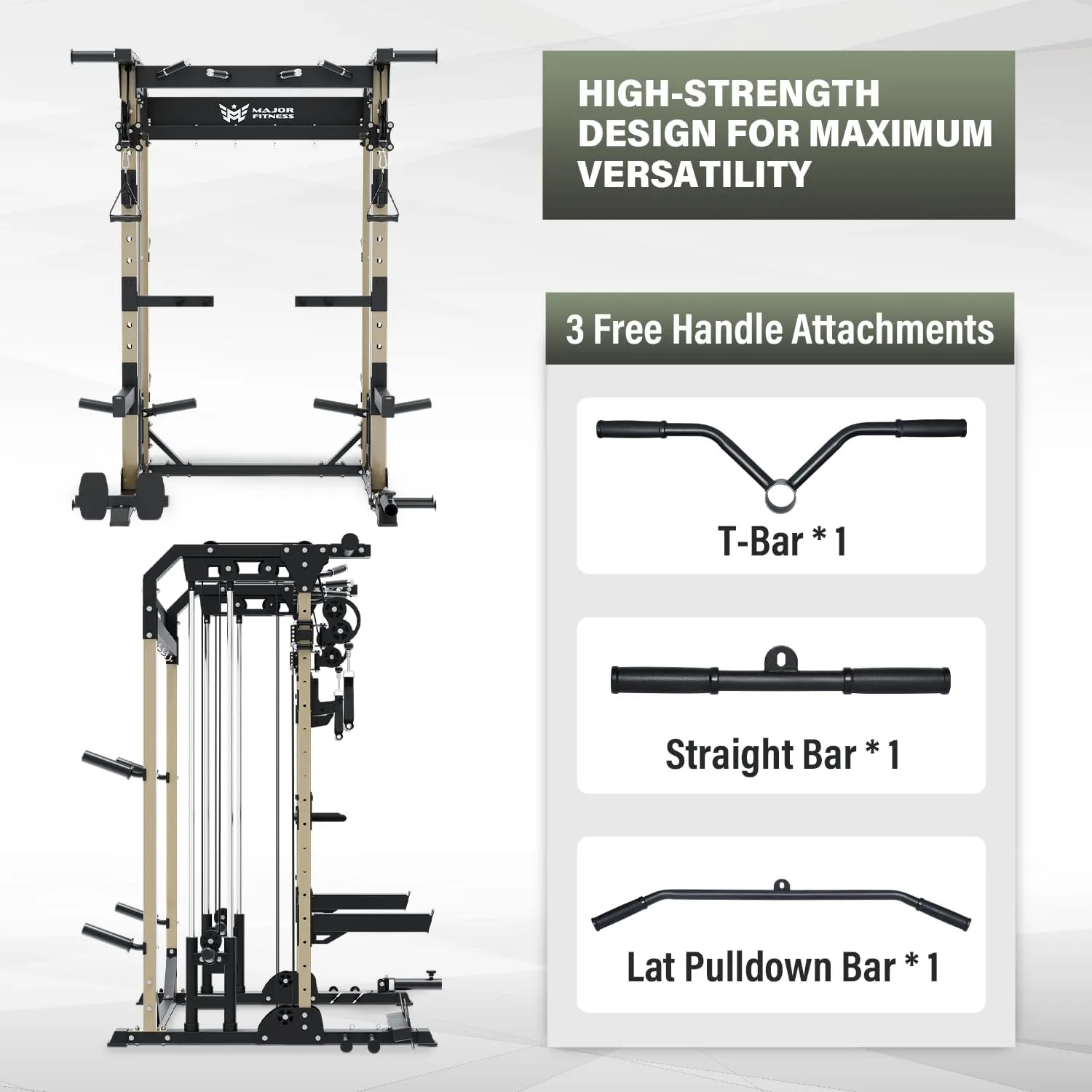 MAJOR FITNESS F22 Multi-Functional Power Rack—1600lbs Capacity All-in-One Squat Rack with Dual Pulley System for Home Gym Strength Training