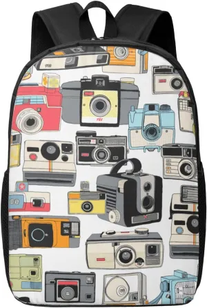 Make It Snappy! Camera Illustrations Analog Photography Film Backpack, 17 Inch Travel Business Laptop Backpack For Women Men