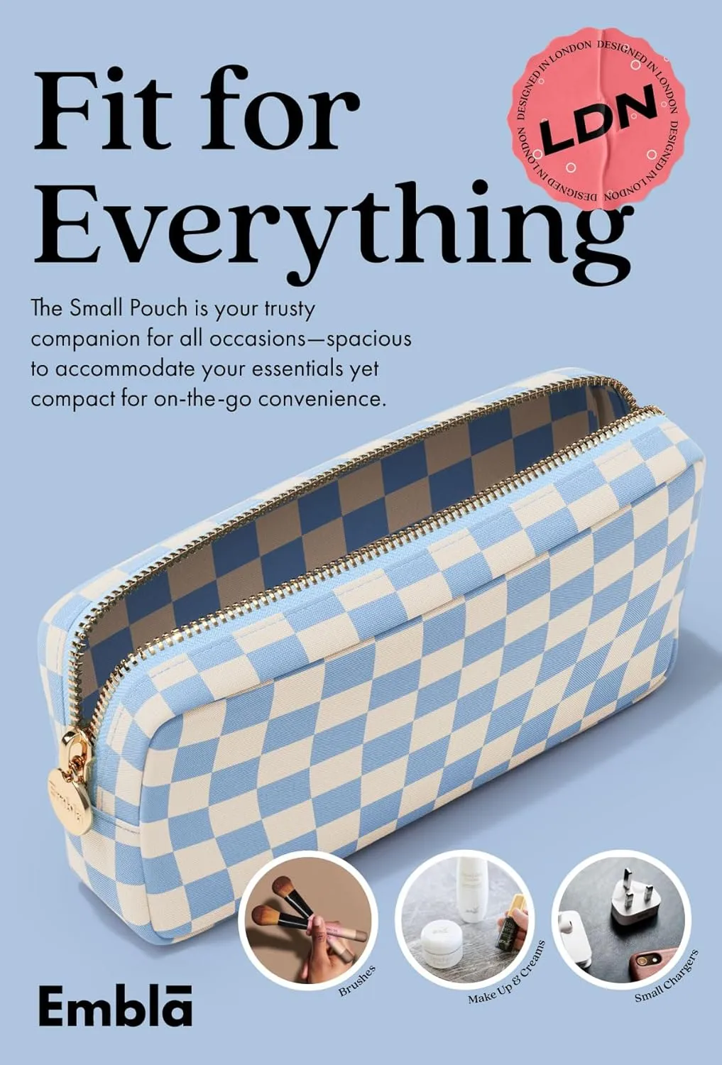 Makeup Bag Travel Cosmetics Pouch and Toiletry Bag, Nylon Zipper Pouch Purse, Cute Make Up Organizer Storage Tote for Women Girls, Travel Skincare Case, Small Makeup Case, Sky Checkered