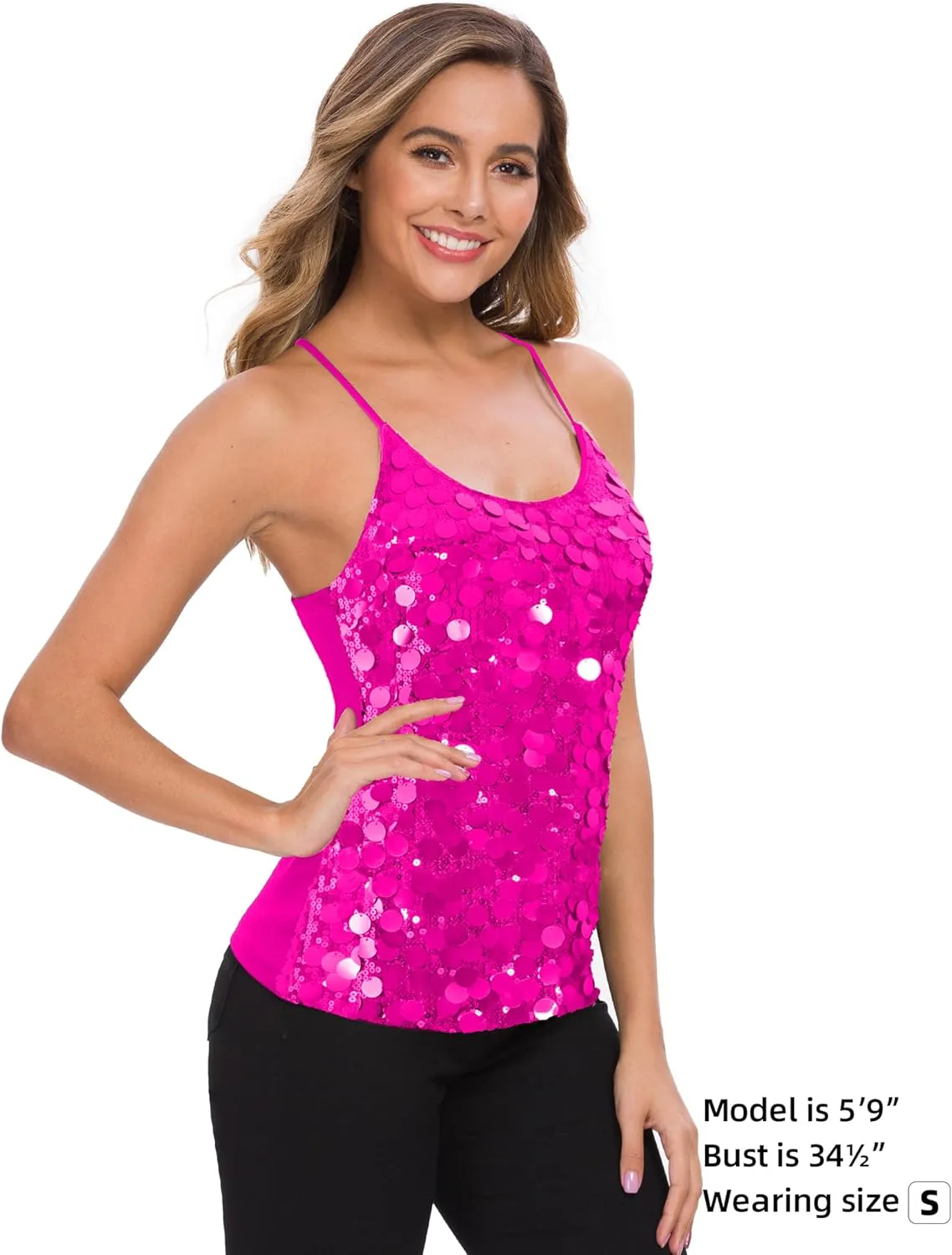 MANER Women’s Sequin Tops Glitter Party Strappy Tank Top Sparkle Cami