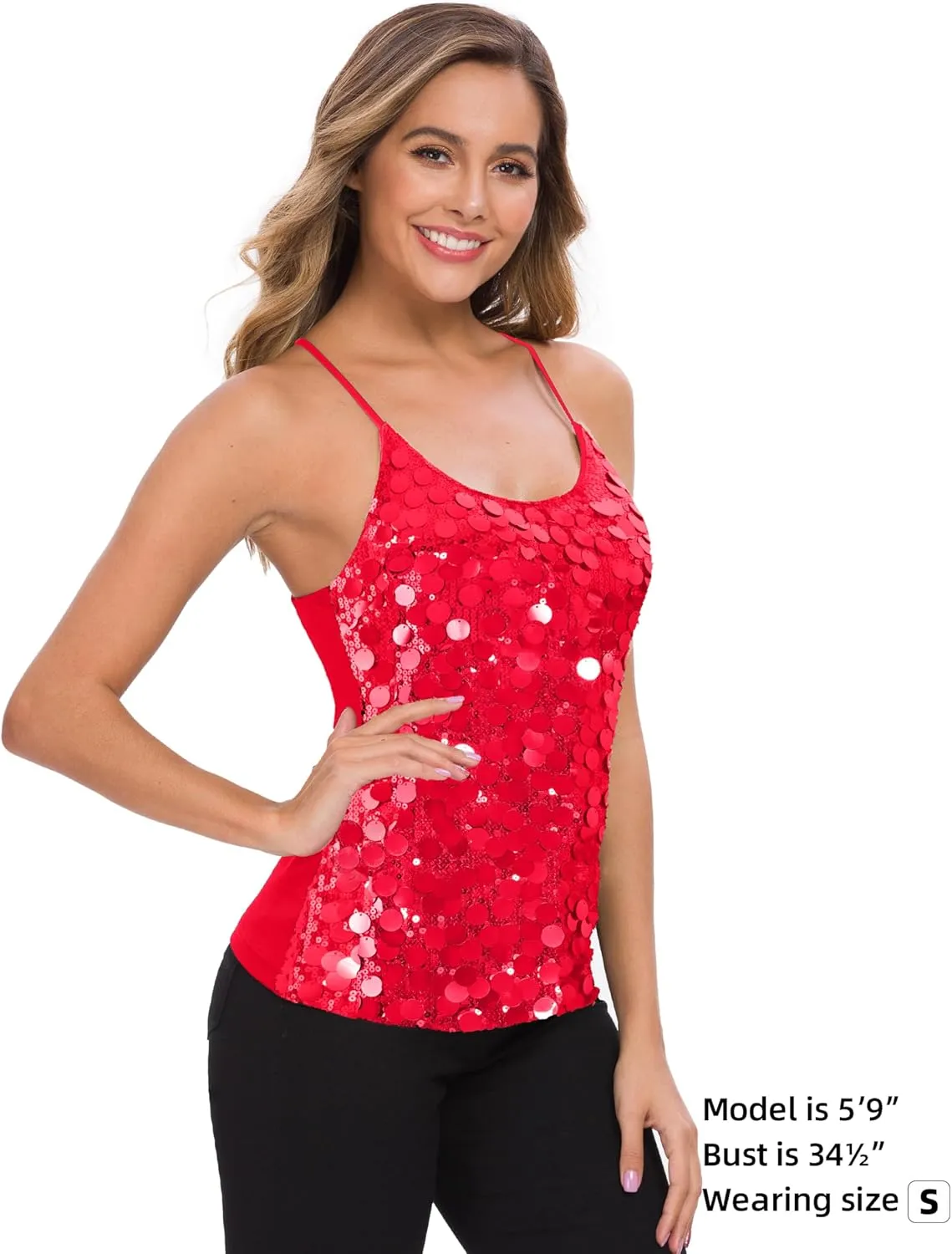 MANER Women’s Sequin Tops Glitter Party Strappy Tank Top Sparkle Cami