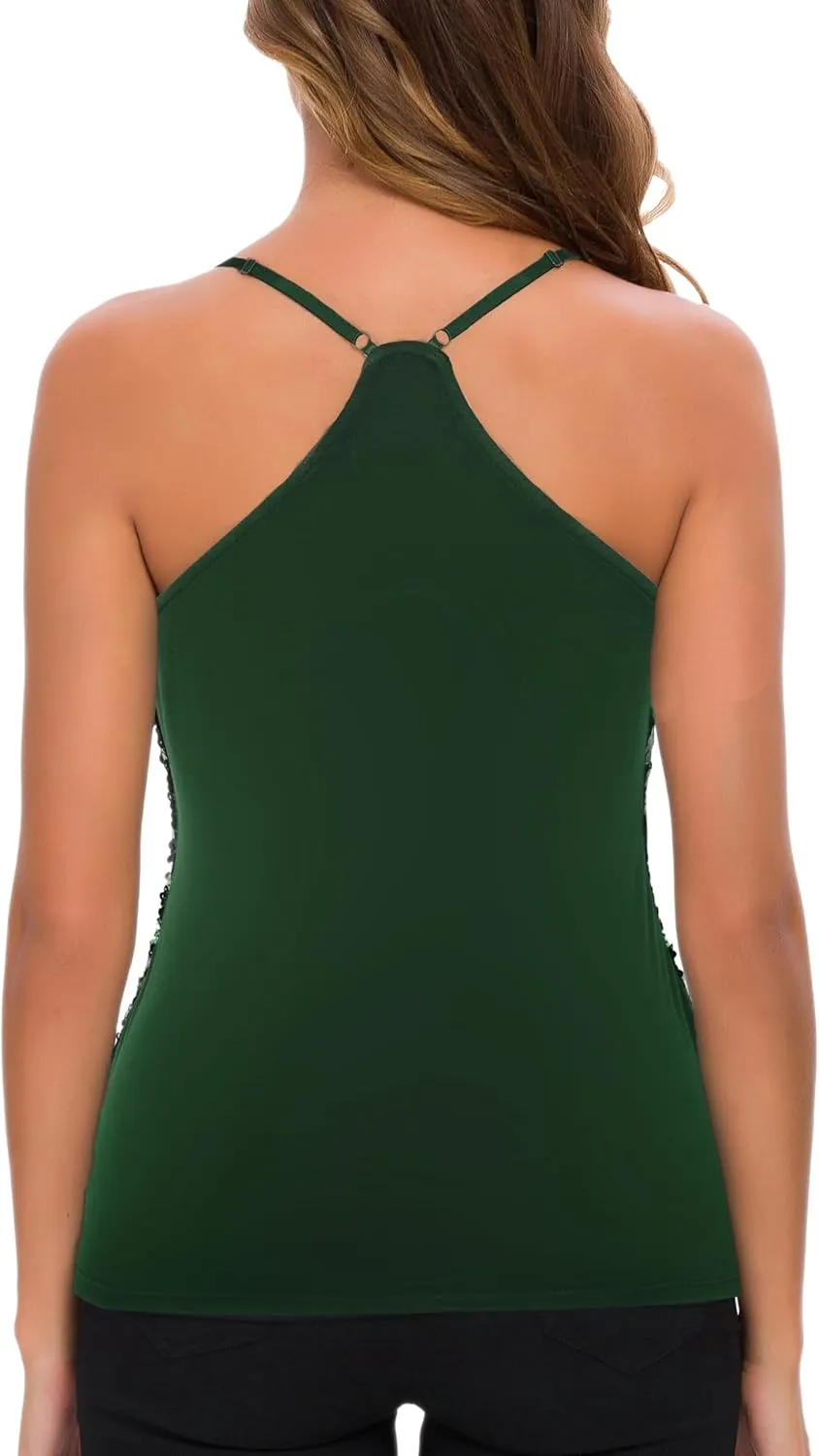 MANER Women’s Sequin Tops Glitter Party Strappy Tank Top Sparkle Cami