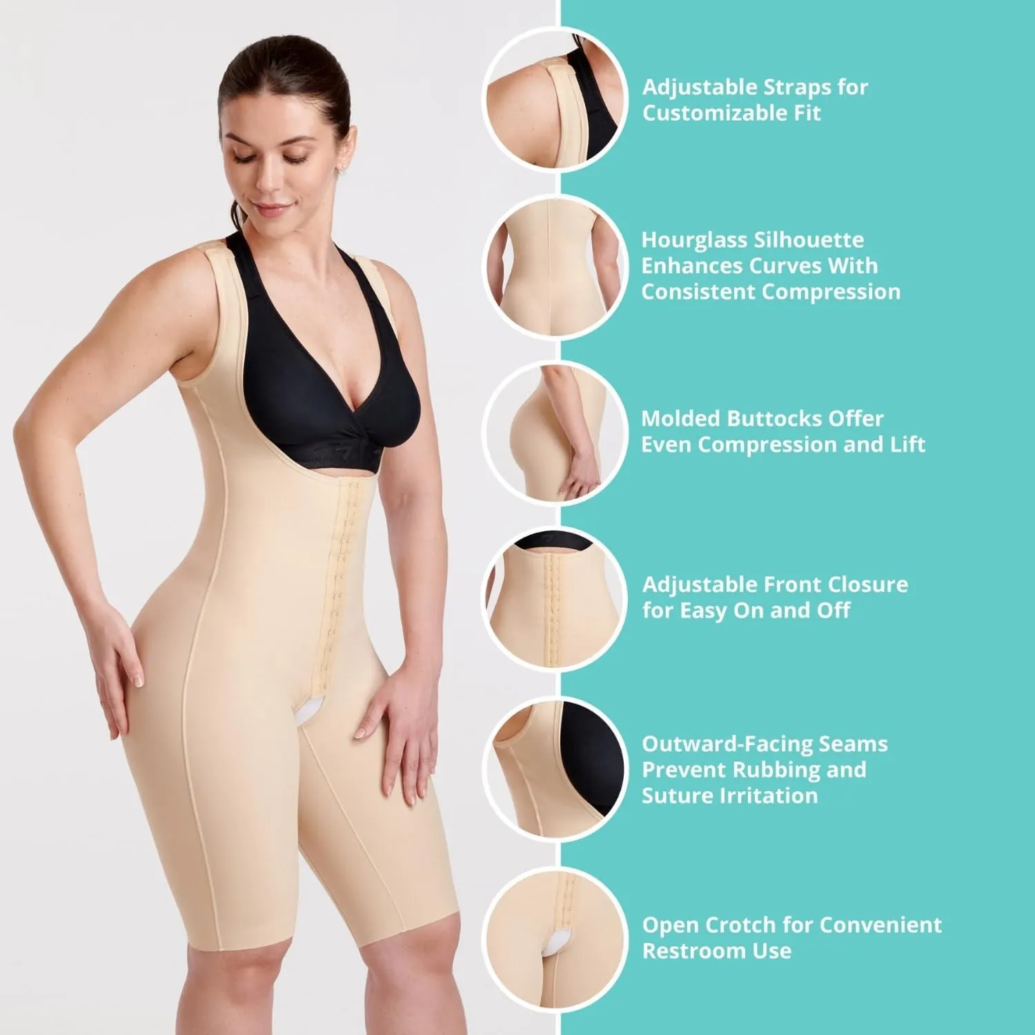 MARENA Short Length Female Curves Bodysuit with Hidden Reinforcement Panels