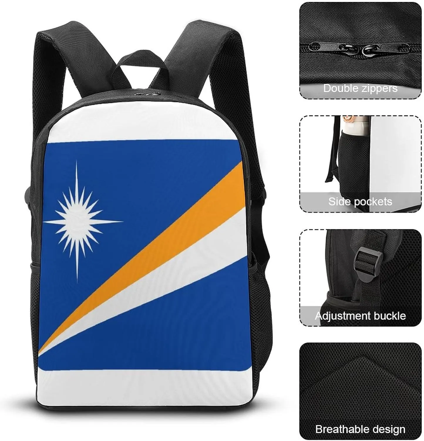 Marshall Islands Flag Backpack with Adjustable Straps, Suitable for Travel Picnics Activities